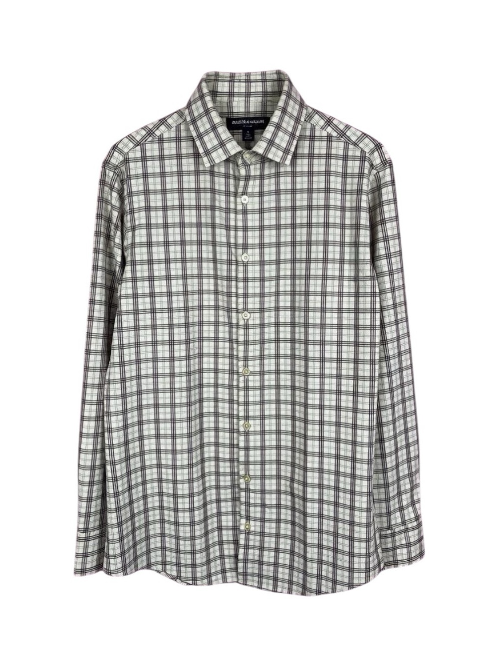 Mizzen + Main Leeward Performance Dress Shirt Medium Trim Fit Cream Brown Check